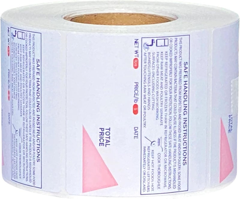 VisionTechShop ISHIDA 1848 Printing Scale, AC, Astra, RED/Blue Triangle UPC Safe Handling 64mm x 59mm, 625 Per Roll, 12 Rolls per Case - Image 1